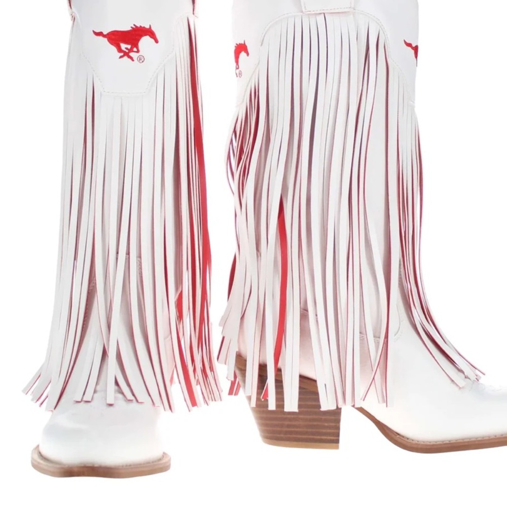 White and Red Fringe Cowboy Boots